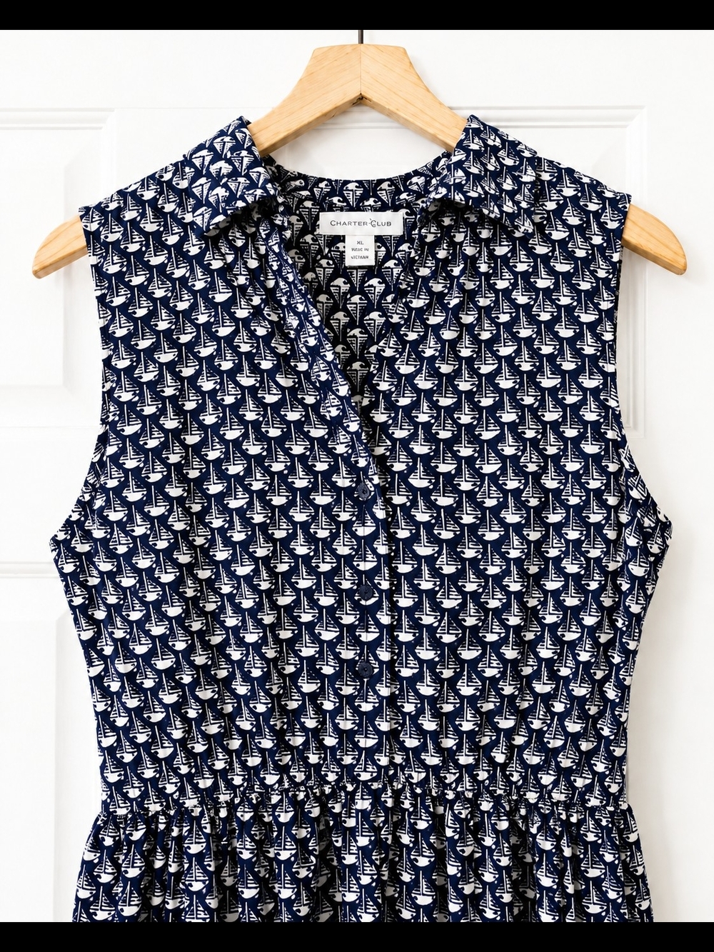 Charter Club Navy and White Sailboat Pattern Dress - Picture 3 of 4